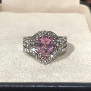 Unique Water Drop Design Three Layers Pink Stone Ring - Fashion Jewelry